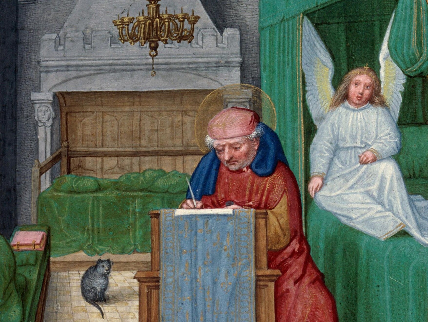 Saint Matthew the Evangelist in the Book of Hours by Simon Bening, Rouen. Bibliothèque municipale, MS. 3028 f. 63 (https://portail.biblissima.fr/ark:/43093/mdataa6f2e767d022ddf86b9199fba52bf1c6d44a0755)